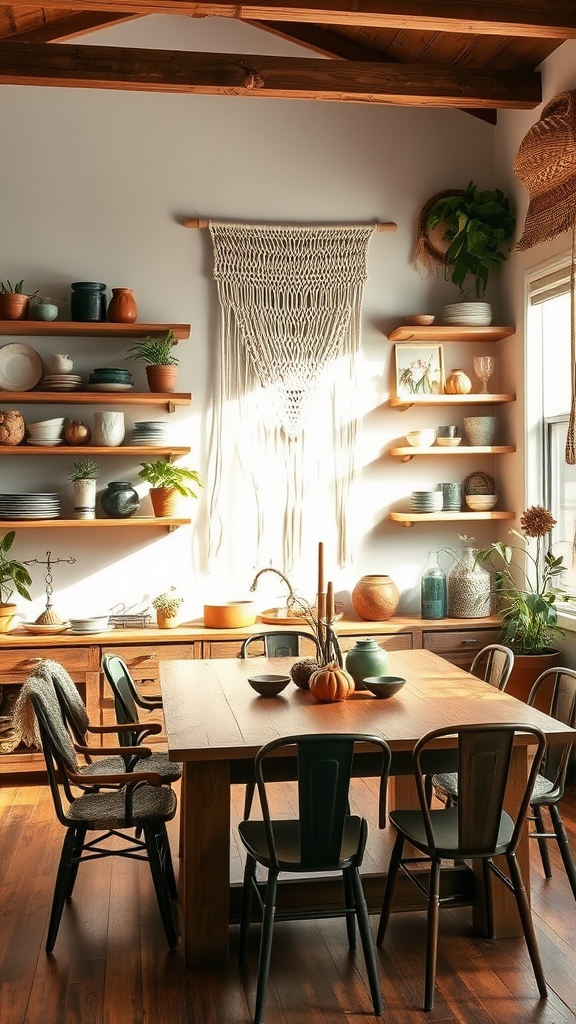 bohemian open shelving display