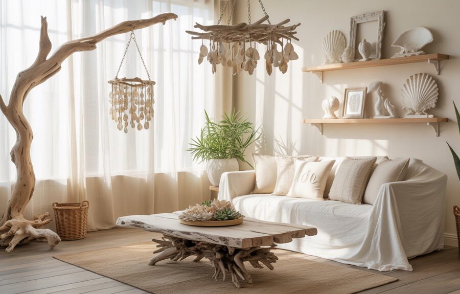 driftwood and shells decor