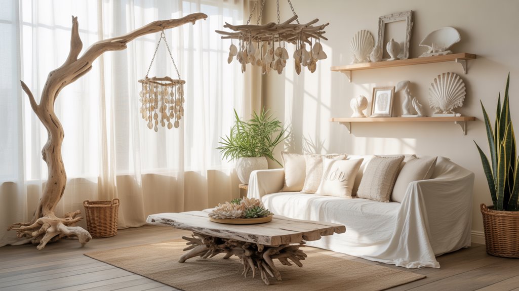 driftwood and shells decor